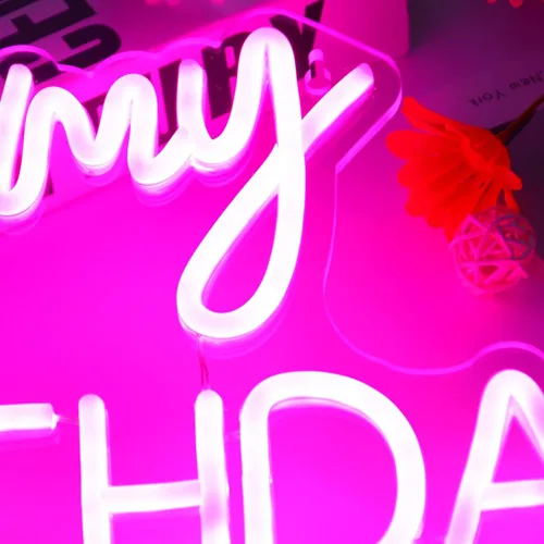Miniatura 7 de Planzo Letrero de luz LED de neón con texto en inglés "It's My Birthday", letrero de pared para decoración de ventana, letrero USB para dormitorio