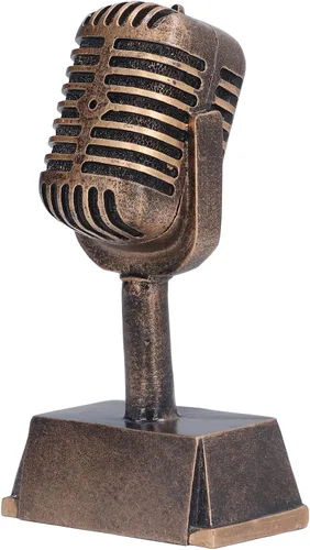 Topyond Premio de trofeo de micrófono, accesorios de micrófono de música retro, micrófono falso de resina vintage, adorno de mesa, decoración de