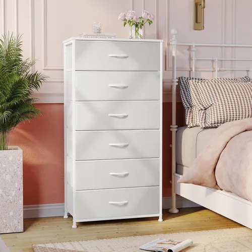 Miniatura 5 de Crestlive Products Cómoda para dormitorio con 6 cajones, cajonera alta, cómodas blancas muebles de dormitorio, unidad organizadora de almacenamiento