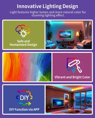 Miniatura 3 de Tira de luces LED RGB+IC, luz LED Bluetooth inteligente para dormitorio, tiras LED que cambian de color con 44 modos de escena (6.6 pies)