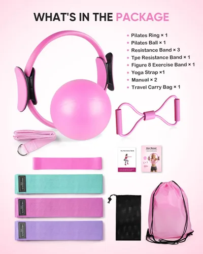 Miniatura 7 de Kit de Pilates para Casa Sensrola, Kit Esencial de Pilates para Mujeres, Juego de Equipo de Pilates con Anillo de Pilates, Bandas de Resistencia