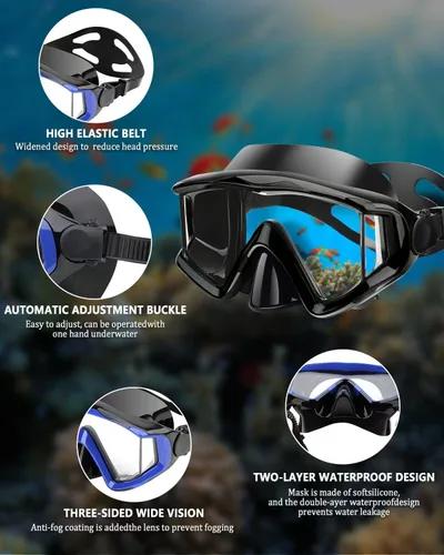 Miniatura 3 de Máscara de buceo Anti-niebla Natación Snorkel máscara adecuada para adultos Buceo Natación Snorkel Gafas Máscaras Lentes negro-azul