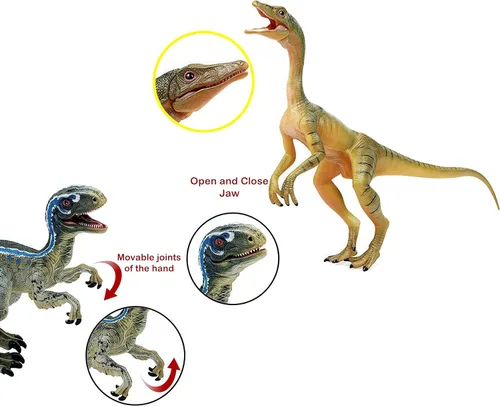 Miniatura 8 de Gemini&Genius Velociraptor Compsognathus - Juguetes de dinosaurio, figuras de acción de dinosaurio con mandíbula y manos móviles, juguetes de Raptor