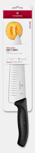 Victorinox Swiss Classic - Cuchillo de chef de 8 pulgadas con hoja Granton, acero inoxidable, color negro
