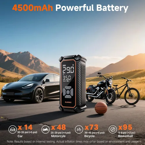 Miniatura 4 de OlarHike Inflador de neumáticos inalámbrico, compresor de aire portátil, bomba de bicicleta de 150 PSI con luz LED y medidor de presión digital