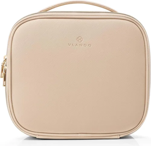 Vlando Bolsa de Maquillaje de Viaje, Bolsa de Cosméticos de Gran Capacidad para Mujeres, Estuche Organizador de Maquillaje de Cuero PU, Bolsa de A.