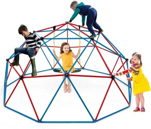 Miniatura 12 de HONEY JOY Cúpula de escalada con tobogán ondulado, barra de mono de gimnasio de la selva de 13.3 pies para patio trasero, juguetes de escalada al