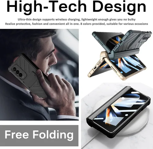 Miniatura 7 de Miimall Funda compatible con Samsung Galaxy Z Fold 4 con soporte para bolígrafo, protector de pantalla de vidrio templado integrado + función atril