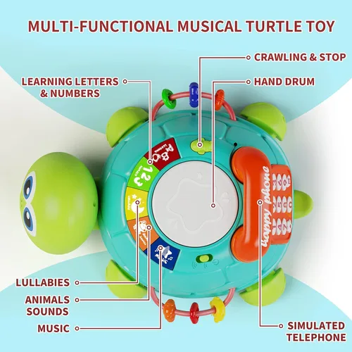 Miniatura 2 de Letapapa Juguetes para bebés de 6 a 12 meses, juguete para tiempo boca abajo de 12 a 18 meses, juguetes musicales de tortuga que gatea con luz