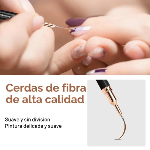 Miniatura 4 de Artdone Bolígrafos metálicos para arte de uñas, juego de 5 brochas de color negro para líneas largas, detalles finos, dibujo fino, pincel