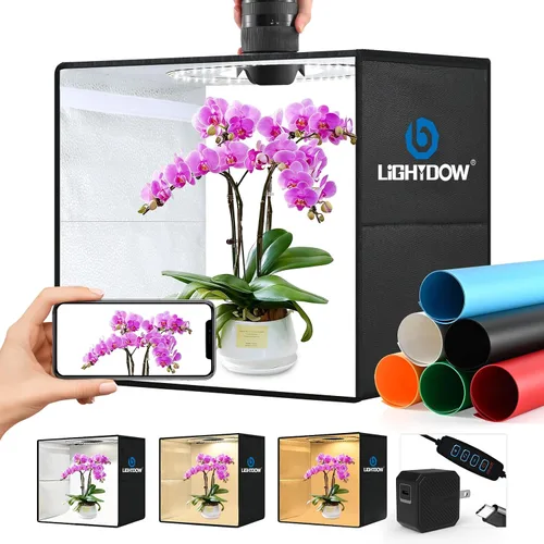 Miniatura 12 de Lightdow Caja de luz de estudio fotográfico de 10 x 10 x 10 pulgadas con 96 LED (CRI>95), 6 telones de fondo, portátiles, regulables, versátiles