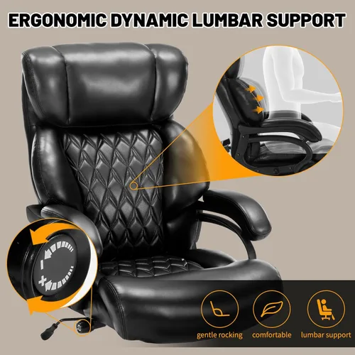 Miniatura 4 de Silla de oficina grande y resistente de 600 libras, silla de escritorio ergonómica para computadora, silla de cuero con respaldo alto con soporte