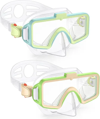 Miniatura 9 de Gafas de natación para niños con cubierta para la nariz, gafas de natación antivaho de dos colores para 6-14, máscara de buceo de esnórquel