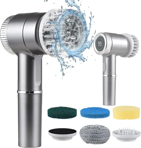 Decdeal Juego de cepillos de limpieza eléctricos, limpiador giratorio eléctrico inalámbrico, impermeable, 3 velocidades, pantalla digital, limpiador