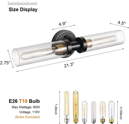 Miniatura 5 de Apliques de Pared para Baño con Iluminación de Vidrio Transparente, 2 Lámparas de Tocador de Baño, Luces de Pared Modernas para Espejo, Sala