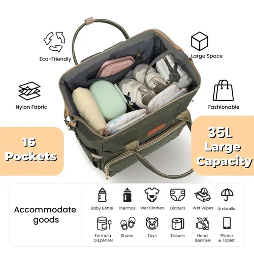 Miniatura 2 de ROSEGIN Mochila para pañales con cambiador, funda para chupete, bolsa de bebé para niños y niñas pequeños, grande, elegante, impermeable, bolsa