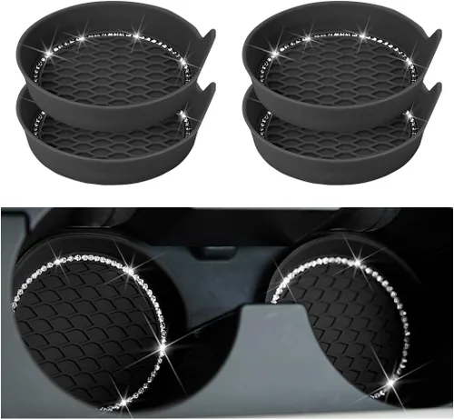 Miniatura 20 de zipelo Portavasos para automóvil con brillantes, paquete de 4 unidades, universal, para vehículo, antideslizante, portavasos con inserción, silicona
