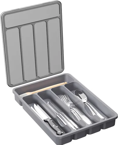 Miniatura 14 de Lifewit Organizador de cubiertos con tapa, bandeja de utensilios cubierta para cajón de cocina y encimera, caja de almacenamiento de cubiertos