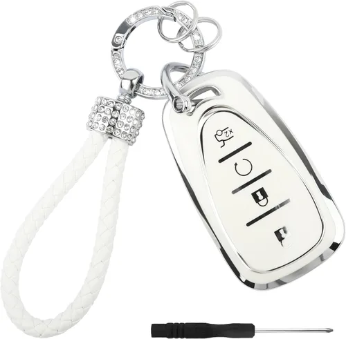 Funda brillante para llavero de automóvil compatible con Chevrolet de 4 botones, funda de TPU con llavero, accesorios de automóvil protector de