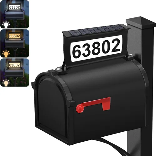 Letrero Solar de Dirección, Placa de Números para Buzón de 3 Colores en 1 Impermeable para Exteriores, Tapa de Buzón de Doble Cara Emisora de Luz,