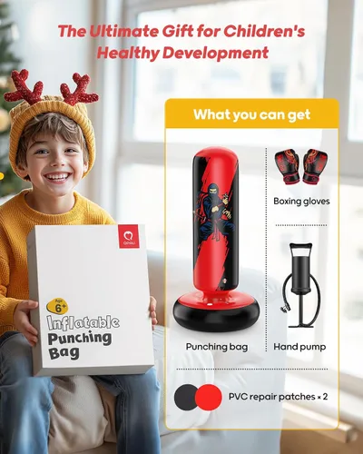 Miniatura 7 de QPAU - Saco de Boxeo para Niños, Bolsa de Boxeo Inflable Estable de 66 Pulgadas con Guantes de Boxeo, Soporte, Juguetes de Boxeo para Niños de 6 a