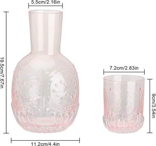 Miniatura 2 de Juego de jarra de agua y vaso de noche de cristal para baño, dormitorio, cocina (rosa)