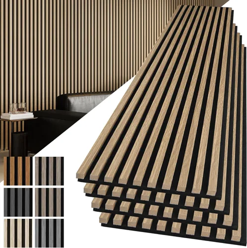 Miniatura 23 de Art3d Paquete de 2 paneles acústicos de madera de 108" x 12" para pared, paneles de listones de madera insonorizados para pared y techo, paneles