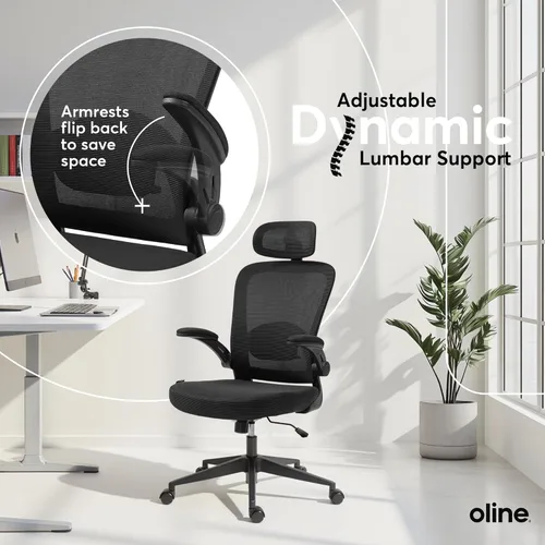 Miniatura 6 de Oline ErgoAir - Silla ergonómica de oficina, soporte lumbar ajustable, reposabrazos abatibles, silla de escritorio de malla para computadora, silla