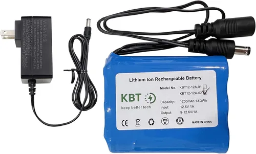 Miniatura 14 de KBT 12V 1200mAh Batería recargable de iones de litio, paquete de batería de repuesto con cables desnudos y cargador compatible para dispositivos