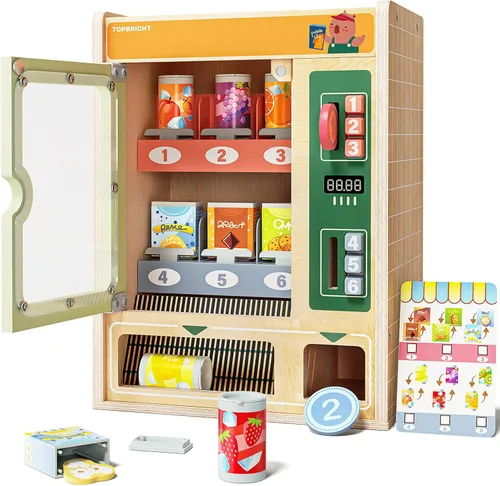 Miniatura 7 de TOP BRIGHT Dispensador de Bebidas de Madera para Juegos de Simulación, Juegos de Comida para Cocina Infantil con Tazas, Insertos de Jugo, Cubitos