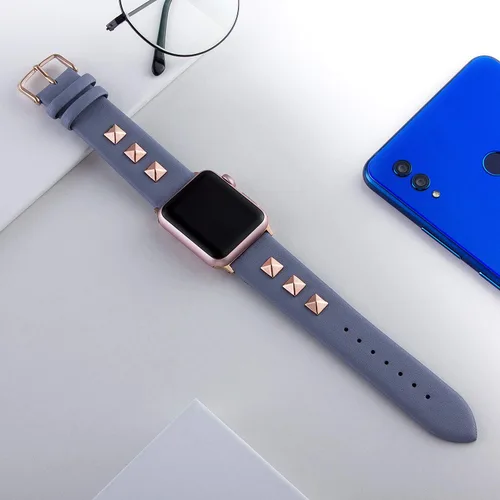 Miniatura 5 de Golden Rivets - Correas de cuero compatibles con Apple Watch Ultra SE Series 8 7 6 5 4 3 1.929 in 1.772 in 1.732 in 1.654 in 1.496 in 1.575 in 1.614