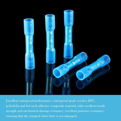 Miniatura 4 de Frienda 500 Piezas Conectores de Cable Termorretráctiles a Tope Azules Awg 16-14 Aislados Impermeables Conectores de Cable Eléctrico Automotriz