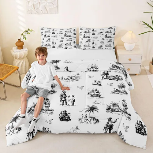 Miniatura 15 de Juego de edredón Lake House tamaño Twin, juego de ropa de cama náutica de navegación con ancla de 2 piezas para decoración de habitación de niños