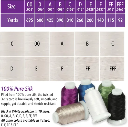 Miniatura 5 de The Beadsmith Cordón de seda pura – Castaño, tamaño E (0.325 mm/0.0128"), 200 yardas (600 pies), carrete de 1/2 onza