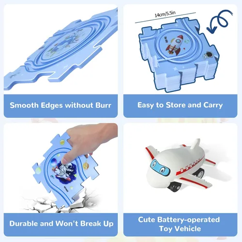 Miniatura 5 de Rompecabezas de Piso de Plástico para Niños con Coche de Juguete de Avión, Conjunto de Juego de Coches de Pista con Rompecabezas, Juguetes
