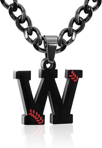Miniatura 36 de Avotto Collar de béisbol con letra inicial de la A a la Z para niños y hombres, cadena cubana de acero inoxidable resistente que no se decolora