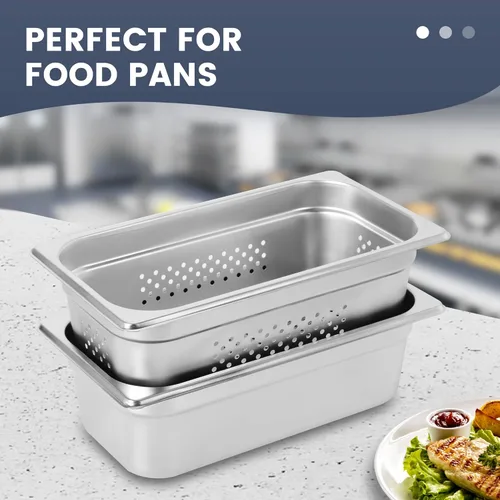 Miniatura 5 de BIEAMA Bandeja para mesa de vapor de 1/3 de tamaño, 4 pulgadas de profundidad, acero inoxidable perforado antiatascos NSF, bandeja de hotel