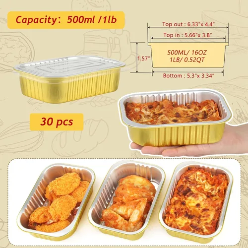 Miniatura 3 de LNYZQUS Sartenes de aluminio pequeños de 1 libra con tapas, paquete de 30 latas de aluminio de 16 onzas para hornear, recipientes sobrantes