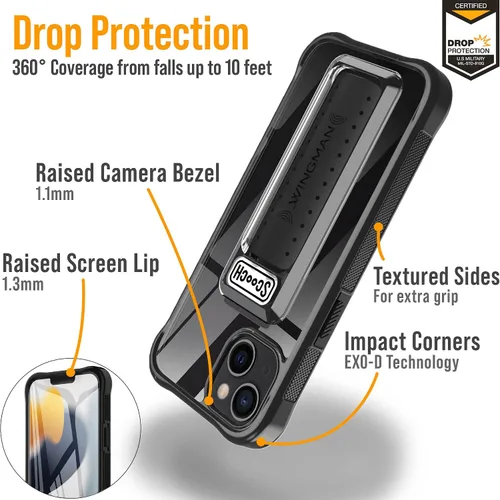 Miniatura 5 de Scooch® Wingman - Funda para iPhone 13 Mini con soporte, funda con función atril 5 en 1, protección contra caídas de grado militar, soporte