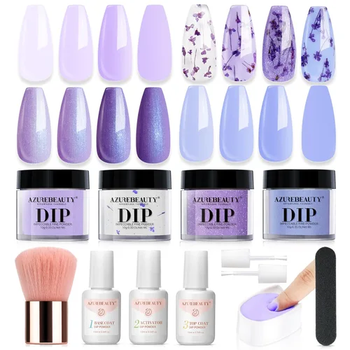 Miniatura 12 de Azurebeauty - Kit de iniciación de uñas de polvo de inmersión, primavera y verano, tonos pastel verde brillante, rosa intenso, púrpura, 4
