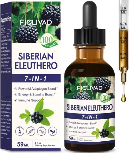 Gotas líquidas de extracto de ginseng siberiano, (raíz de Eleuthero), suplemento de hierbas para apoyo inmunológico, energía y fortalecimiento de la