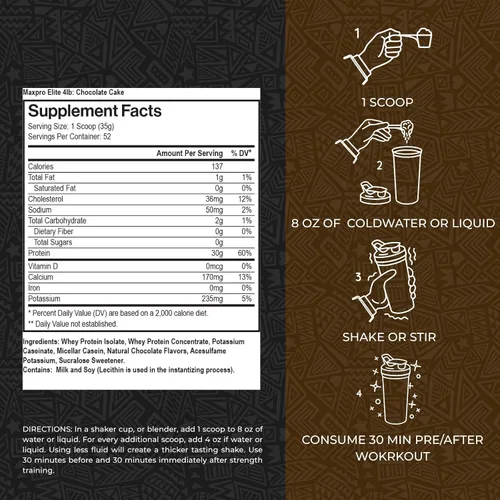 Miniatura 2 de Max Muscle Maxpro Elite - Proteína de suero de leche en polvo, 1.06 oz de proteína, 0.00 oz de azúcar, 0.16 onzas de BCAA de 0.23 oz, proteína