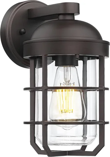 Miniatura 12 de Emliviar Lámpara de pared para exterior estilo casa de campo, lámpara de pared exterior clásica, jaula de metal industrial náutica con vidrio