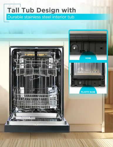 Miniatura 3 de BLACK+DECKER Lavavajillas empotrado de 24 pulgadas, capacidad para 12 cubiertos con tina de acero inoxidable, lavavajillas con 6 programas