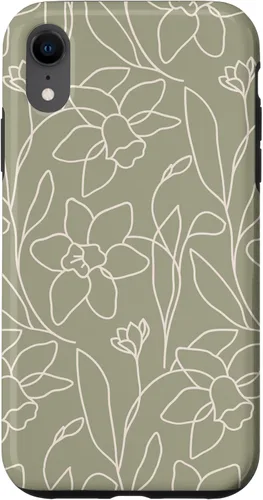 Miniatura 25 de Poppy Flower Line Art Modern Leaves Boho Artichoke Green Case for iPhone 17