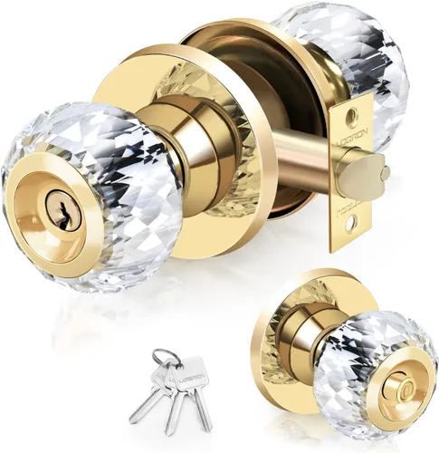 Pomos de puerta de cristal con cerradura y llaves con cerradura de privacidad, lujosos pomos de puerta de cristal clásicos de diamante para
