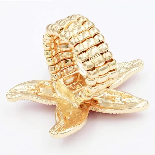 Miniatura 4 de Lavencious Anillo elástico con diseño de estrella de mar para mujer, talla 7-9, Diamantes de, Diamantes de imitación