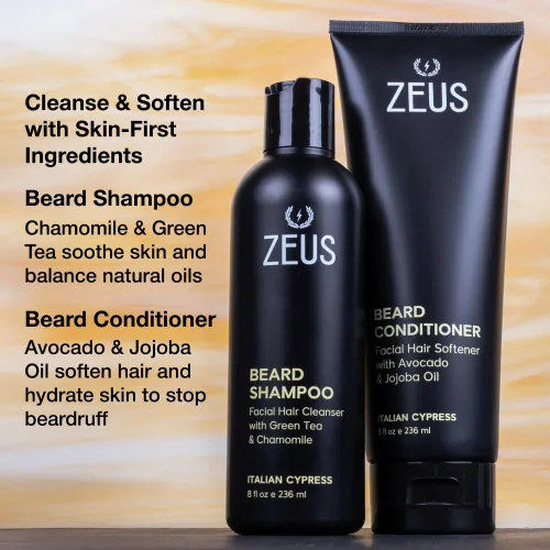 Miniatura 3 de ZEUS Kit de lavado de barba y aceite para barba para hombres, suaviza, hidrata e hidrata el vello facial, promueve un crecimiento y brillo
