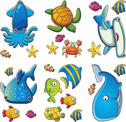 TESWEY 24 calcomanías antideslizantes para bañera, diseño de vida marina de dibujos animados, de PVC, mate, para la habitación de los niños, baño,