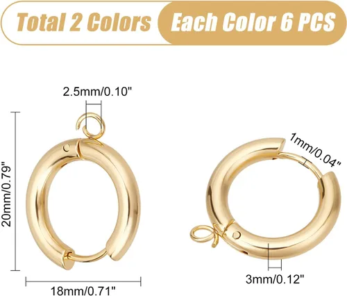 Miniatura 5 de DICOSMETIC Ganchos redondos para arete Huggie, aretes de aro de acero inoxidable con lazo, juegos de aretes de aro gruesos para hacer joyas
